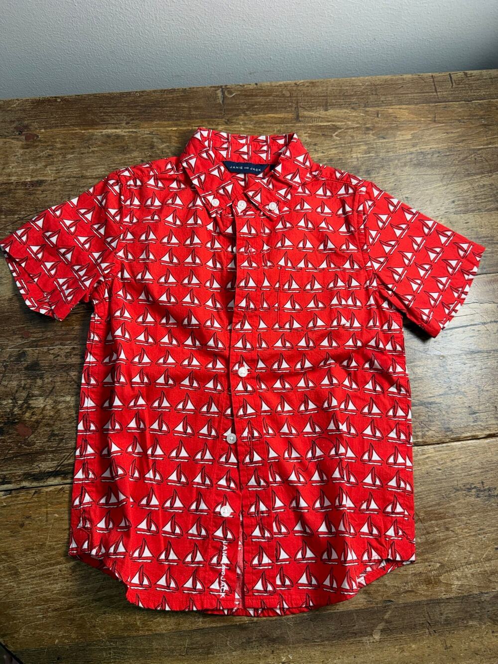 Janie and Jack Sailboat Short Sleeve Button down NWT size 5